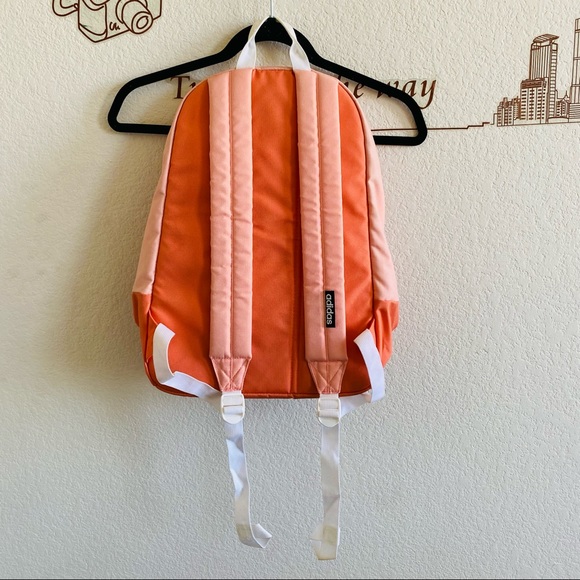Adidas Orange Front White Logo Detail Adjustable Strap Zip Up Closure Backpack - Picture 4 of 13